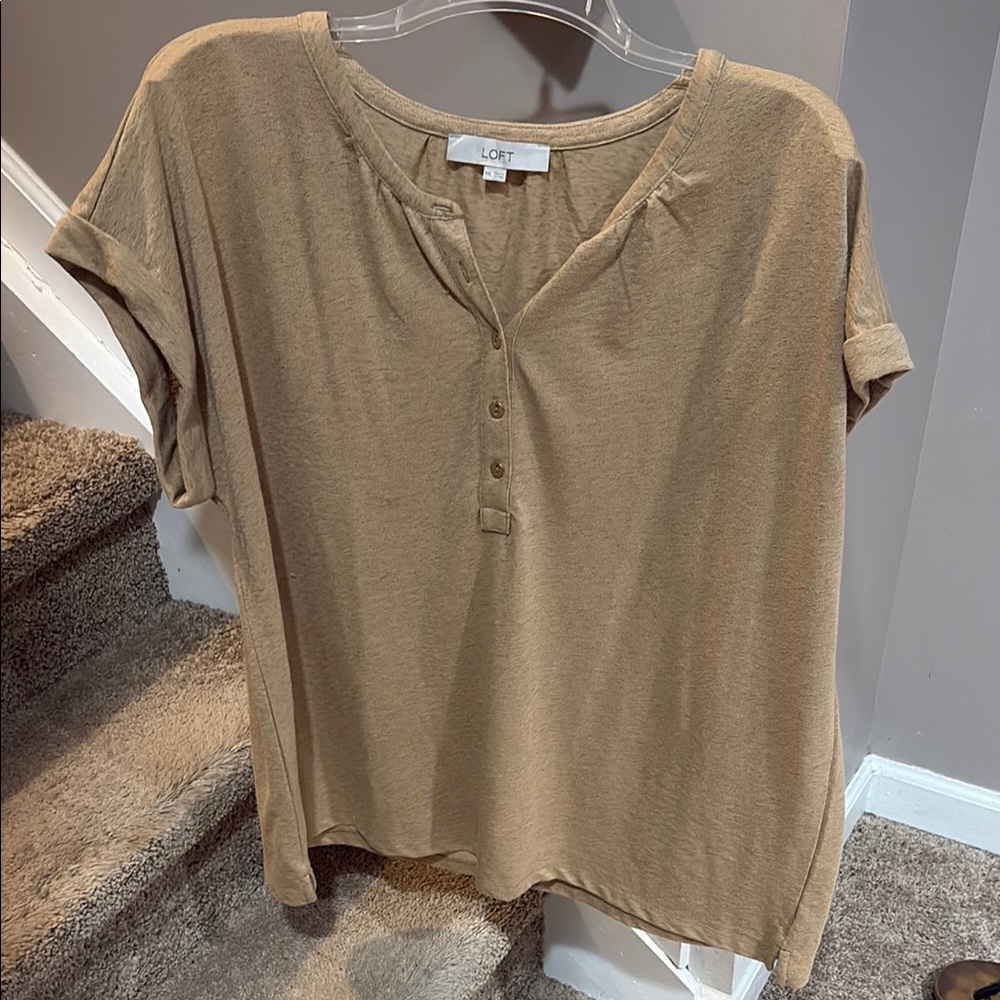 LOFT Tan/Brown Button Blouse - EUC, Women’s XXL